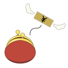 がま口から飛んでいく円札