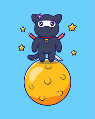 Cute ninja cat in the moon