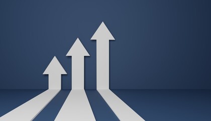 Rising up flat arrow, concept of business target reach, 3D rendering illustration