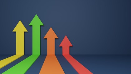 Drop down business flat arrow, concept of business target decrease, 3D rendering illustration