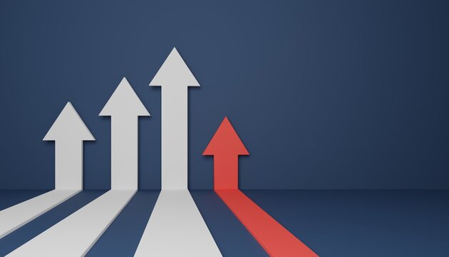 Rising up flat arrow, concept of business target reach, 3D rendering illustration