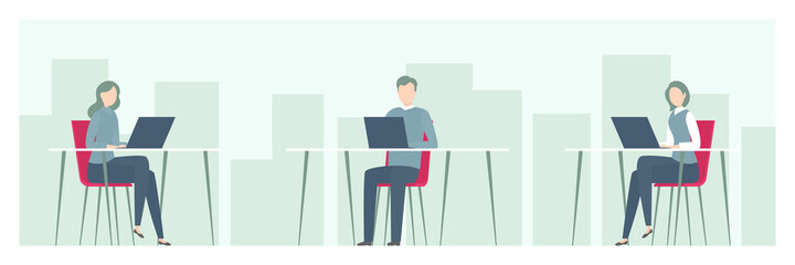 People working in open plan office. Vector illustration.