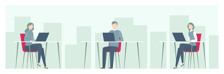 Fototapeta premium People working in open plan office. Vector illustration.