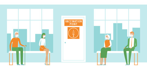 People waiting for vaccination in hospital. Vector illustration.