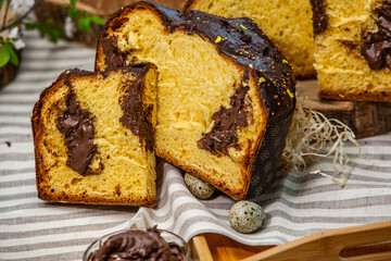 Panettone is an Italian type of sweet bread. Freshly baked sweet braided bread. Eastern European freshly baked dessert