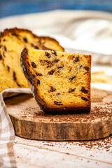 Panettone is an Italian type of sweet bread. Freshly baked sweet braided bread. Eastern European freshly baked dessert