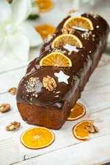 Panettone is an Italian type of sweet bread. Freshly baked sweet braided bread. Eastern European freshly baked dessert