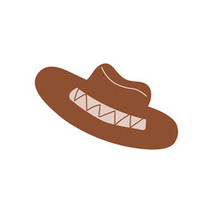 Cowboy hat. Dark headdress on a light background. Wild West theme. Hand drawn colored Simple childish vector illustration.