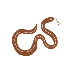Snake brown color  isolated on white. Snakes elongated, legless, carnivorous reptiles. Wild West theme. Hand drawn colored trendy Vector isolated illustration.  Wildlife concept. 
