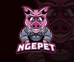 pig character esport mascot logo design template