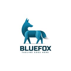 Vector Logo Illustration Blue Fox Gradient Colorful Style.