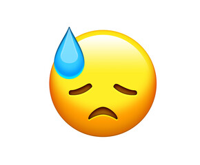 Yellow downcast, disappointed, upset and closing eyes head face icon with sweat