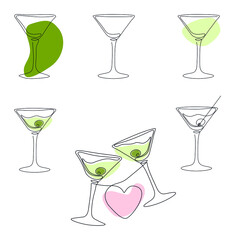 set of glasses and martini one line 