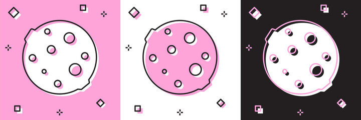 Set Moon icon isolated on pink and white, black background. Vector Illustration