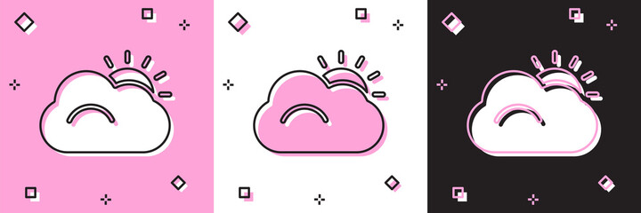 Set Sun and cloud weather icon isolated on pink and white, black background. Vector Illustration