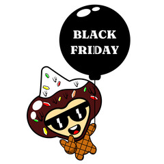 black friday ice cream balloon mascot cartoon character vector illustration, very suitable for advertisement or promotion