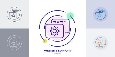 Chat message bubble with gear line art vector icon. Outline symbol of web site online customer support.