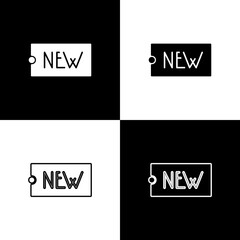 Set Price tag with an inscription New icon isolated on black and white background. Badge for price. Promo tag discount. Vector Illustration