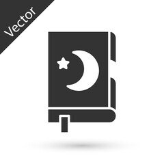 Grey Holy book of Koran icon isolated on white background. Muslim holiday, Eid Mubarak, Eid al-fitr, Ramadan Kareem. Vector Illustration