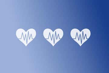 Hintergrund mit Symbolen eines EKG und einem Herz auf blauen Hintergrund - obrazy, fototapety, plakaty