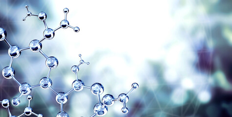 Horizontal banner with glass model of molecule