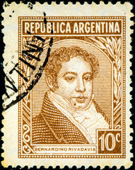 stamp printed in Argentina shows Bernardino Rivadavia