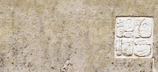 Bas-relief carving with Mayan inscription, Palenque, Chiapas, Mexico