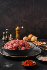 Ground beef forcemeat in a bowl