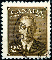stamp printed in the Canada shows King George VI, King of England