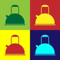 Pop art Kettle with handle icon isolated on color background. Teapot icon. Vector Illustration