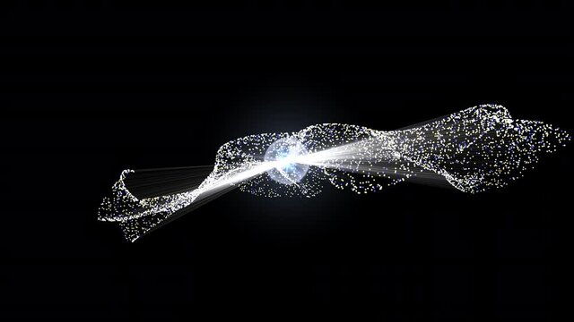 Rotation of a wavy galaxy with surreal stars aligned to an energy center in the middle, surreal motion graphic animation