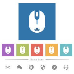 Wireless computer mouse flat white icons in square backgrounds