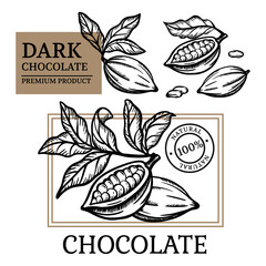 CHOCOLATE LABELS Cocoa Design Of Stickers And Labels For Sweet Products In Vintage Style Monochrome Hand Drawn Sketch Clip Art Vector Illustration Set For Print