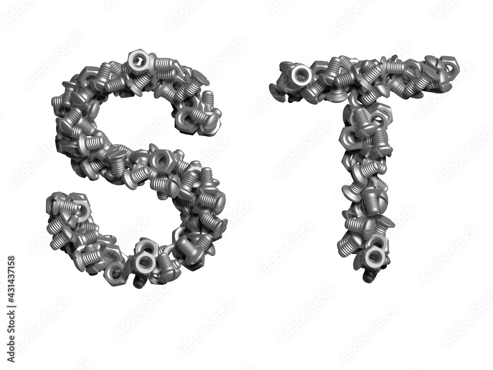 Canvas Prints 3d alphabet, uppercase letters s t made of bolts, 3d illustration