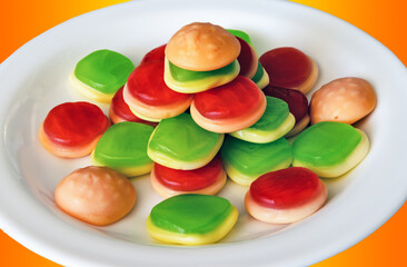Colorful jelly candies in the shape of a burger