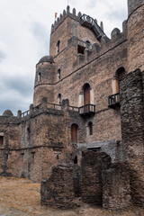 Fototapeta na wymiar ruins of famous african castle Fasil Ghebbi, Royal fortress-city in Gondar, Ethiopia. Imperial palace is called Camelot of Africa. UNESCO World Heritage Site.