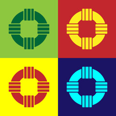 Pop art Lifebuoy icon isolated on color background. Lifebelt symbol. Vector.