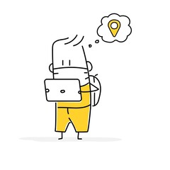 Stickman with protection mask studies map navigator web.