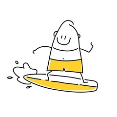 Stickman with surfboard riding a wave