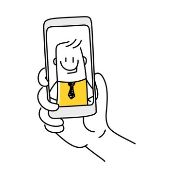 recommend clip art: Human hand holding smartphone with boyfriend on screen.