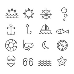 Set of summer vacation on the beach icons. Travel concept outline isolated on white background