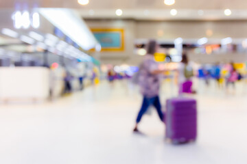 Abstract blur background. Passengers Traveler waiting for flight at the Airport terminal or Check in at the counter, Motion blur with bokeh light. Traveling concept