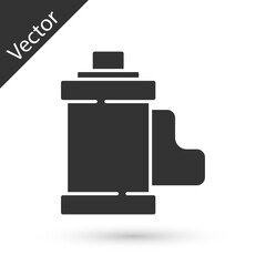 Grey Camera vintage film roll cartridge icon isolated on white background. 35mm film canister. Filmstrip photographer equipment. Vector
