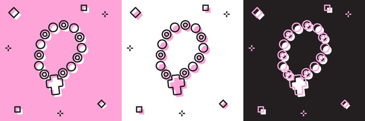 Set Rosary beads religion icon isolated on pink and white, black background. Vector