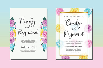 Wedding invitation frame set, floral watercolor hand drawn Colorful Rose Flower design Invitation Card Template