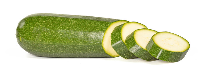 Sliced zucchini on white background