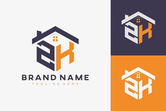 hexagon ZK house monogram logo for real estate, property, construction business identity. box shaped home initiral with fav icons vector graphic template