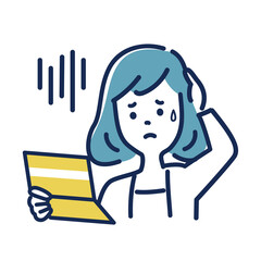 通帳を見て落ち込む女性のイラスト素材