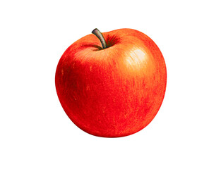 ripe picturesque red apple - drawing with colored pencils hand painted illustration. isolated on white background with clipping path for easy use