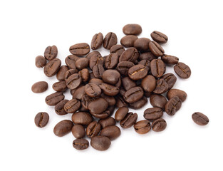 Roasted coffee beans studio shot isolated on white background, Healthy products by organic natural ingredients concept